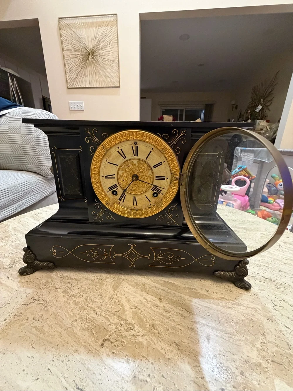 Antique Ansonia Iron 8 Day Mantle Clock *SUPER NICE* With Larger Lion's Heads